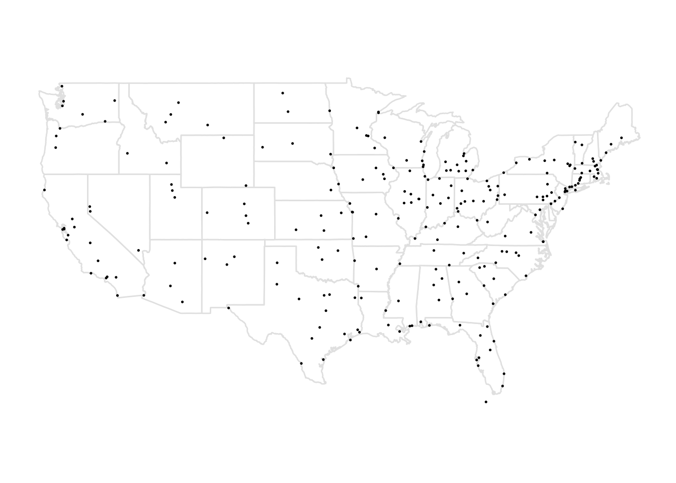 The 257 cities that must be visited in the Salesman problem.
